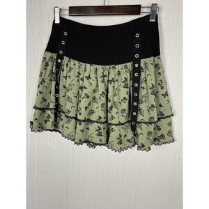 Thorn & Fable Whimsigoth Lace Trim Mini Skirt S Green Grommet Fairy Grunge